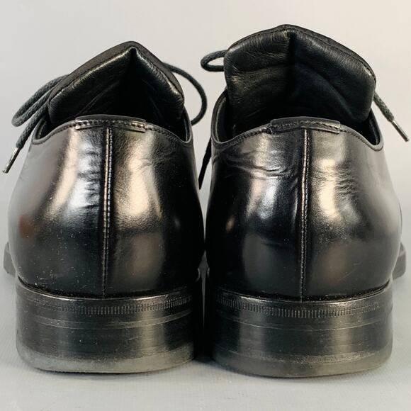 PRADA Size 10 Black Leather Nylon Derby Lace-Up Shoes main image 8